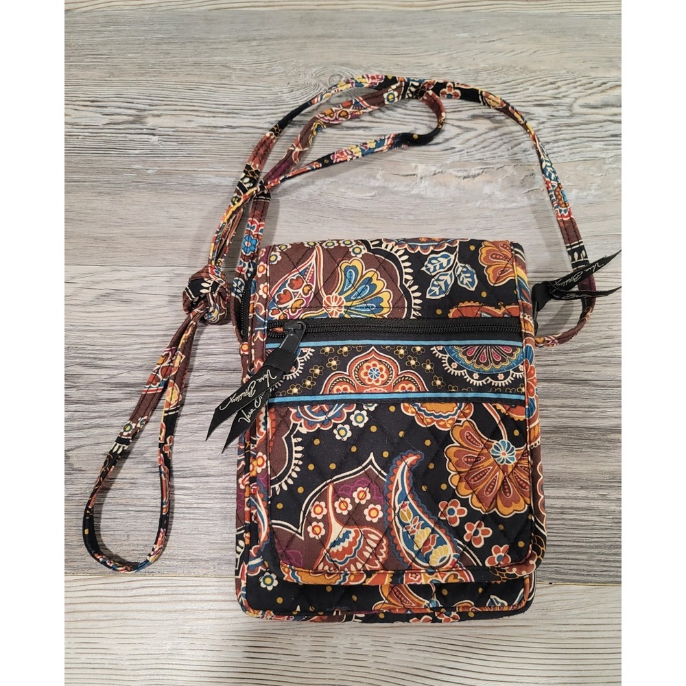 vera bradley crossbody wallet black browns bue. paisley front zipper